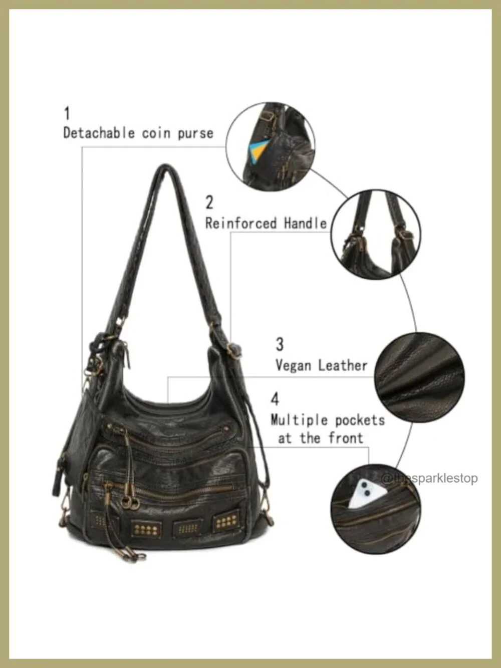 Vegan Leather Y2K Vintage Hobo Bag, Large Capacity Shoulder Purse with Pockets